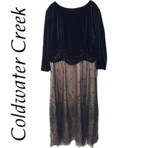 NWT COLDWATER CREEK Black & Gold Lace Evening Gown